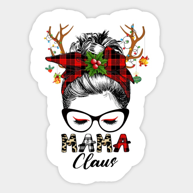 Mama Claus Reindeer Messy Bun Wink Eye Christmas Family Matching Sticker by Magazine